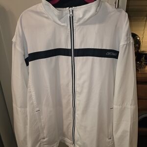 Reebok White Windbreaker with Black Chest Stripe